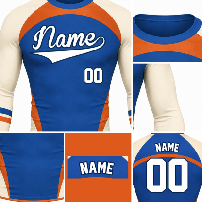 Side Panel Royal Blue Primary White Accent Customizable Long Sleeve Compression Shirt