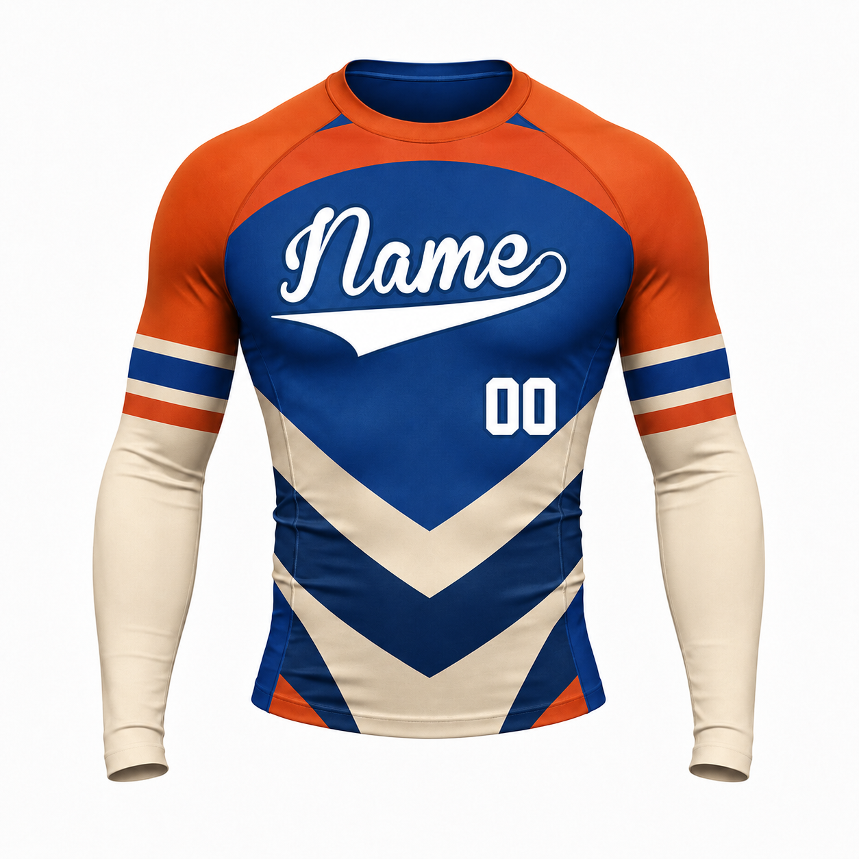 Stacked Chevron Royal Blue Customizable Long Sleeve Compression Shirt