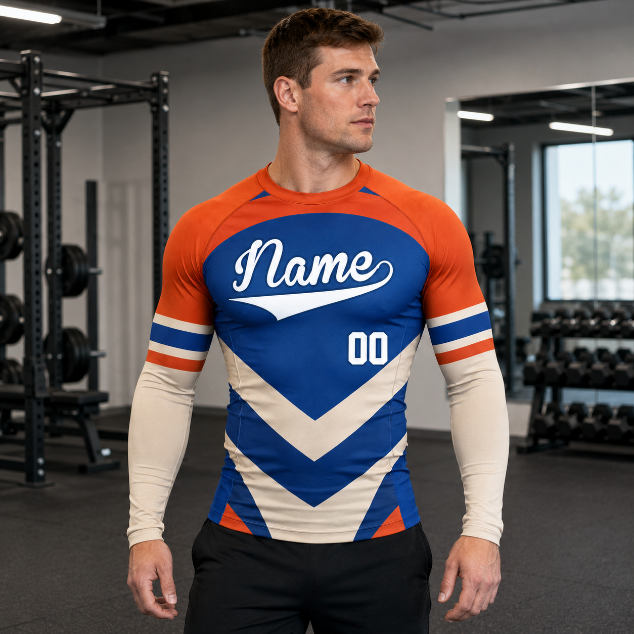 Stacked Chevron Royal Blue Customizable Long Sleeve Compression Shirt