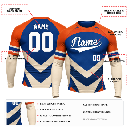 Stacked Chevron Royal Blue Customizable Long Sleeve Compression Shirt