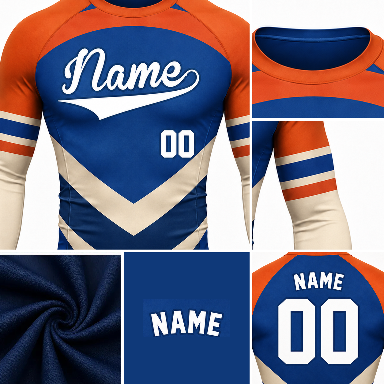 Stacked Chevron Royal Blue Customizable Long Sleeve Compression Shirt
