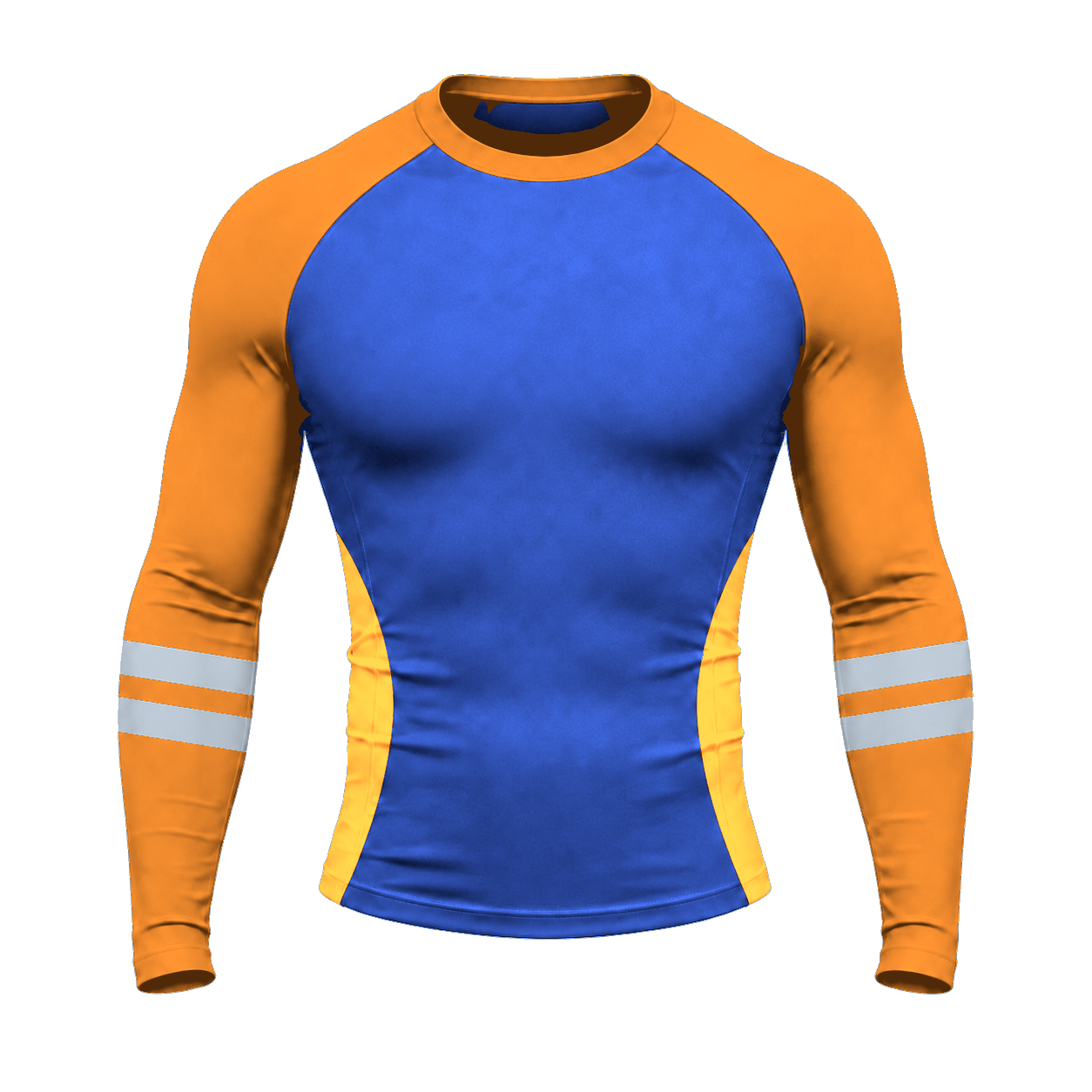 Side Panel Double Stripe Royal Blue Customizable Long Sleeve Compression Shirt