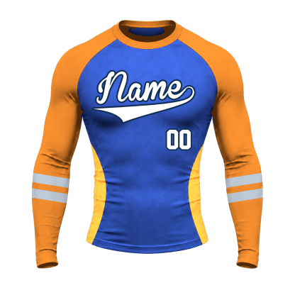Side Panel Double Stripe Royal Blue Customizable Long Sleeve Compression Shirt