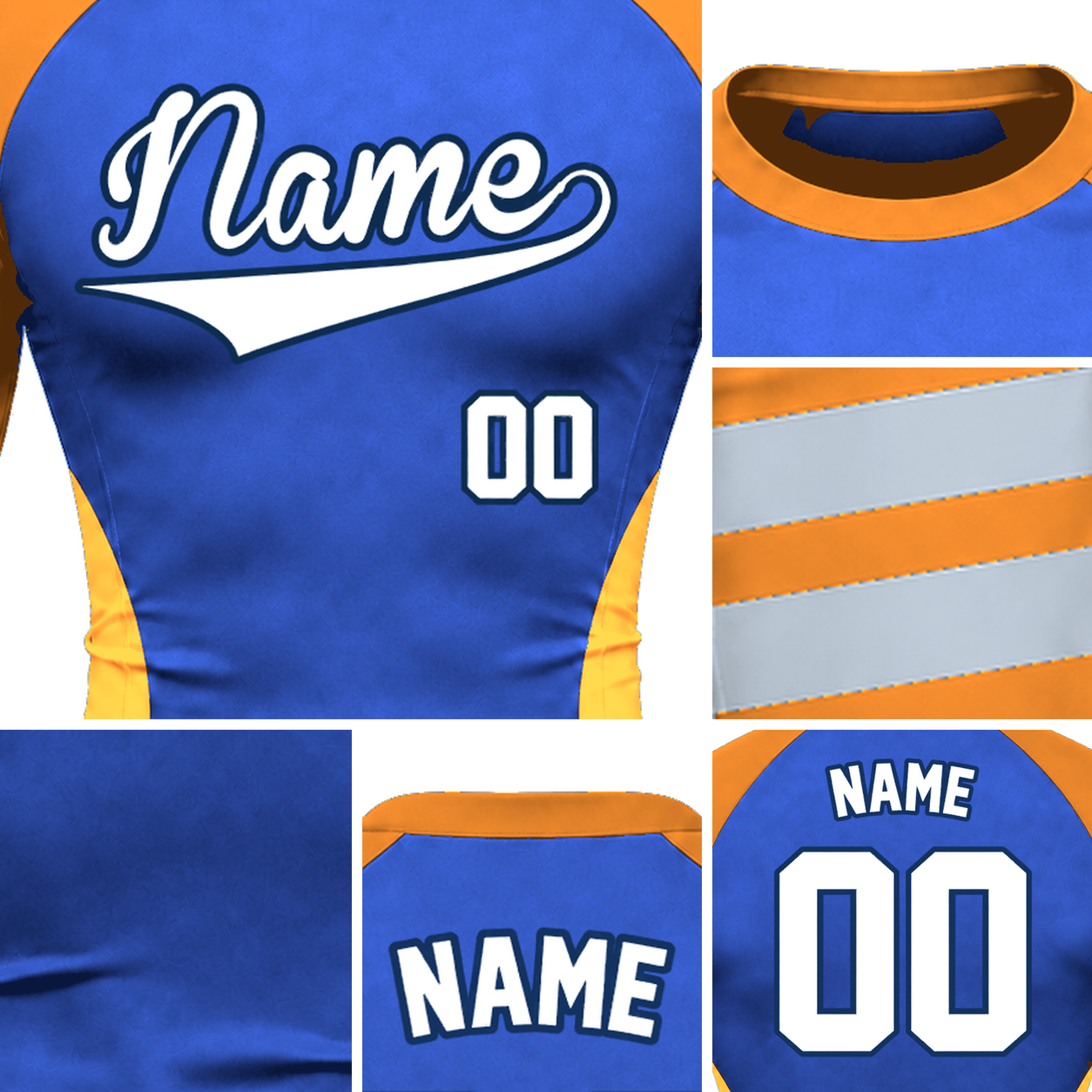 Side Panel Double Stripe Royal Blue Customizable Long Sleeve Compression Shirt