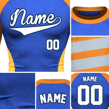Side Panel Double Stripe Royal Blue Customizable Long Sleeve Compression Shirt