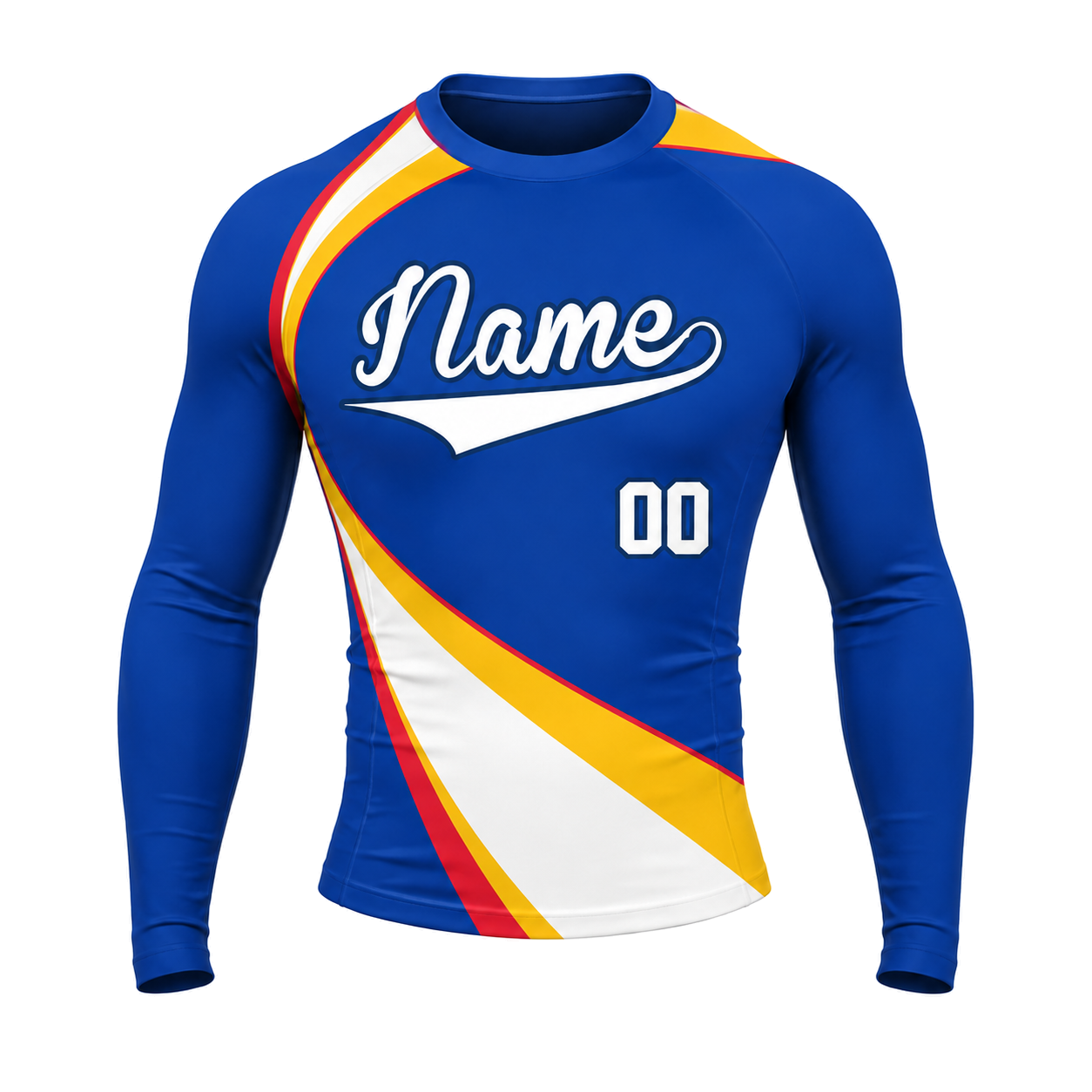 Diagonal Sash Royal Blue Primary White Accent Customizable Long Sleeve Compression Shirt