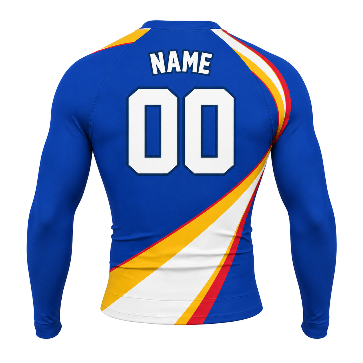 Diagonal Sash Royal Blue Primary White Accent Customizable Long Sleeve Compression Shirt