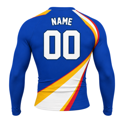 Diagonal Sash Royal Blue Primary White Accent Customizable Long Sleeve Compression Shirt