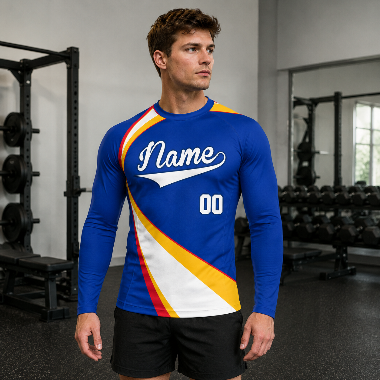 Diagonal Sash Royal Blue Primary White Accent Customizable Long Sleeve Compression Shirt