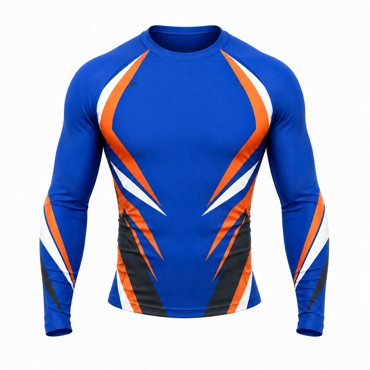 Lightning Stripe Royal Blue Primary Orange Navy Accents Customizable Long Sleeve Compression Shirt