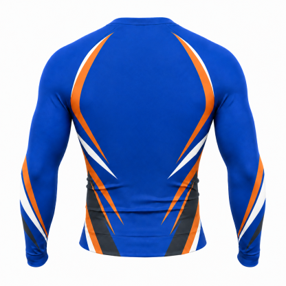 Lightning Stripe Royal Blue Primary Orange Navy Accents Customizable Long Sleeve Compression Shirt