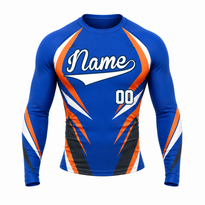 Lightning Stripe Royal Blue Primary Orange Navy Accents Customizable Long Sleeve Compression Shirt