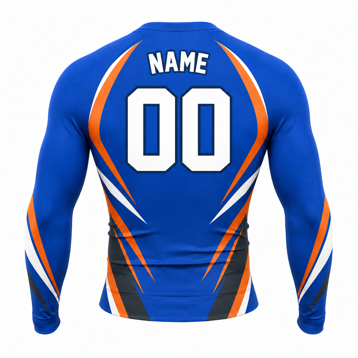 Lightning Stripe Royal Blue Primary Orange Navy Accents Customizable Long Sleeve Compression Shirt