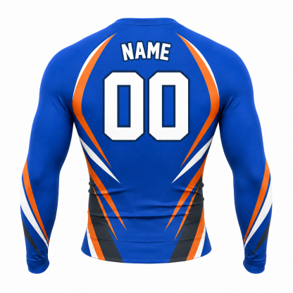 Lightning Stripe Royal Blue Primary Orange Navy Accents Customizable Long Sleeve Compression Shirt