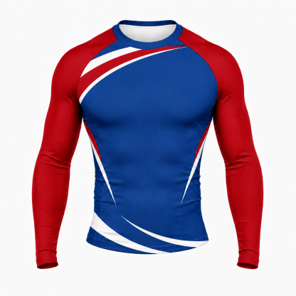 Curved Side Panel Royal Blue Customizable Long Sleeve Compression Shirt