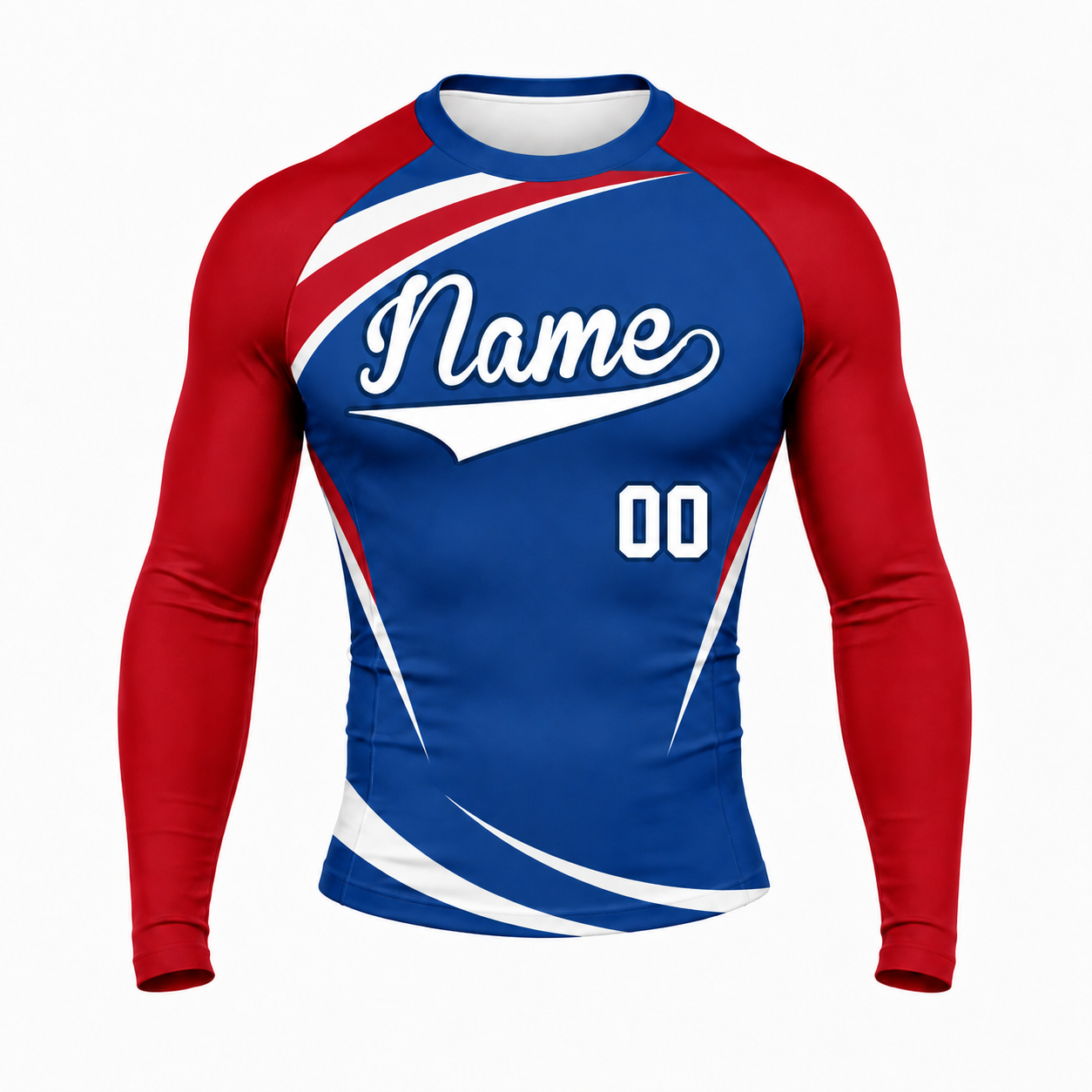 Curved Side Panel Royal Blue Customizable Long Sleeve Compression Shirt