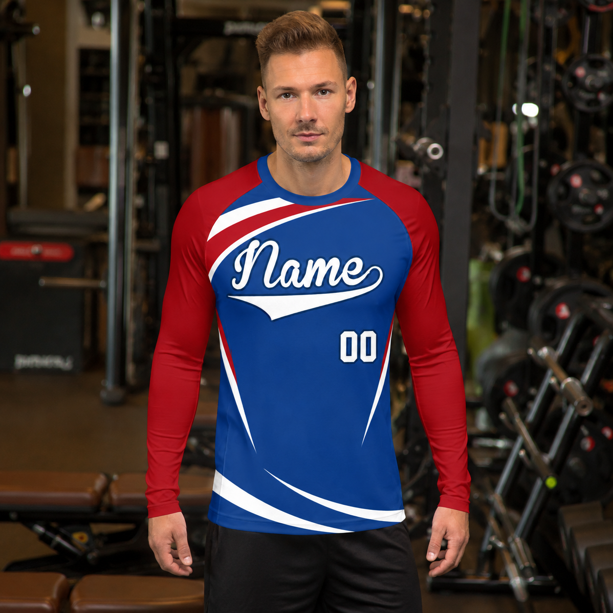 Curved Side Panel Royal Blue Customizable Long Sleeve Compression Shirt