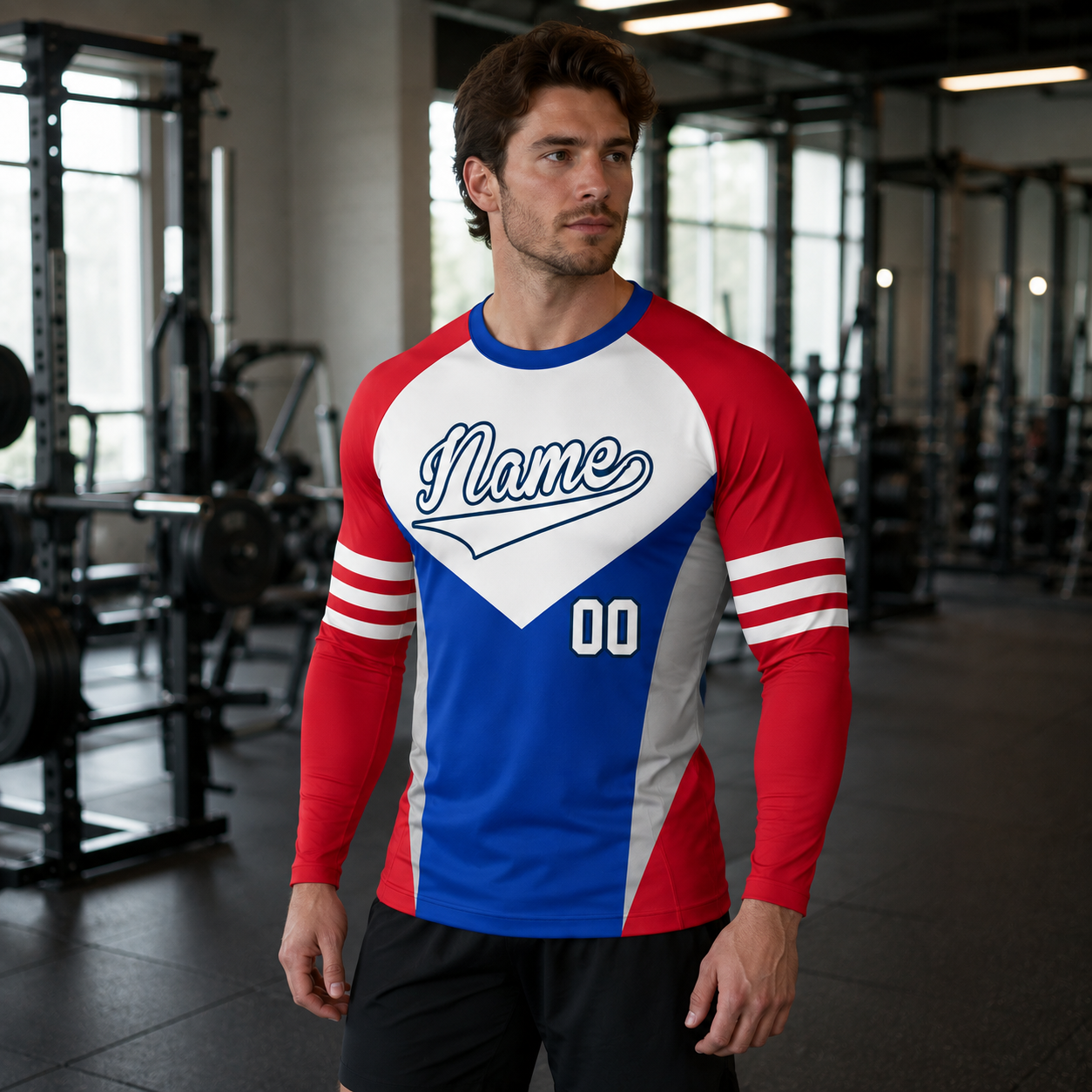 Double Chevron Red Customizable Long Sleeve Compression Shirt