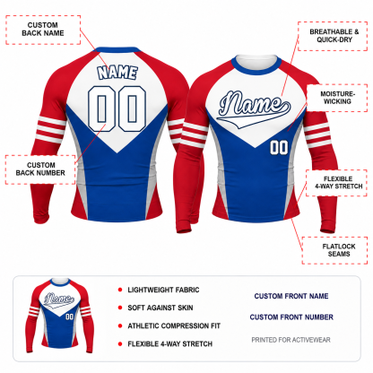 Double Chevron Red Customizable Long Sleeve Compression Shirt