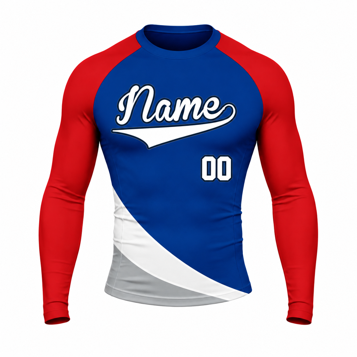 Sweeping Hem Royal Blue Customizable Long Sleeve Compression Shirt