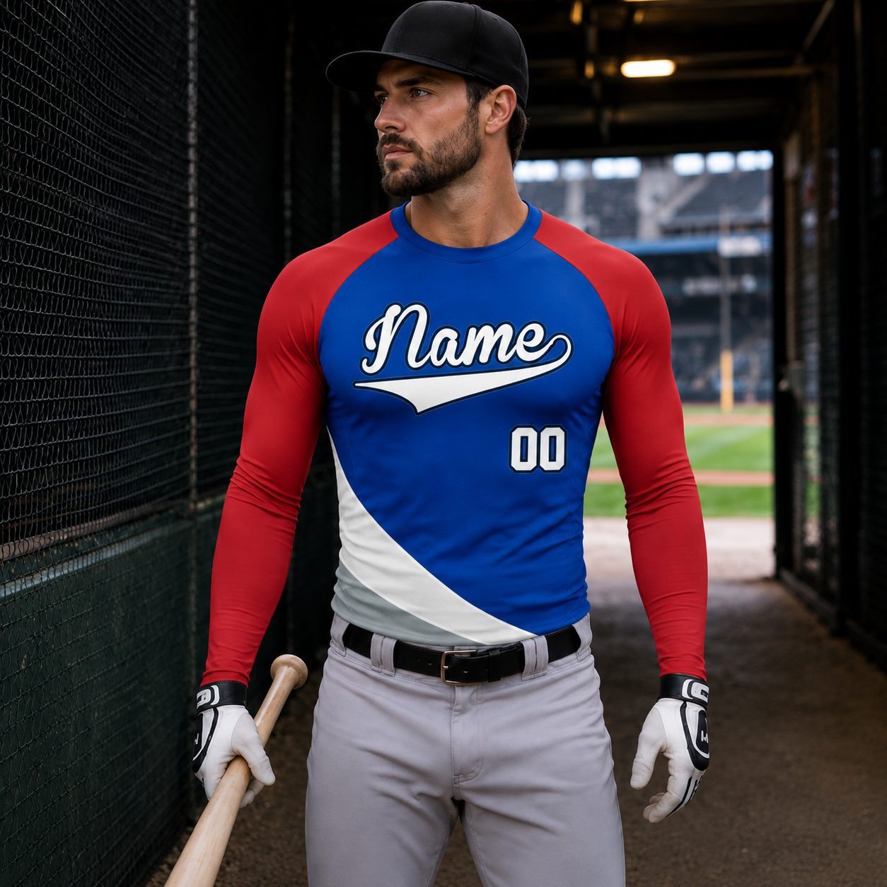 Sweeping Hem Royal Blue Customizable Long Sleeve Compression Shirt