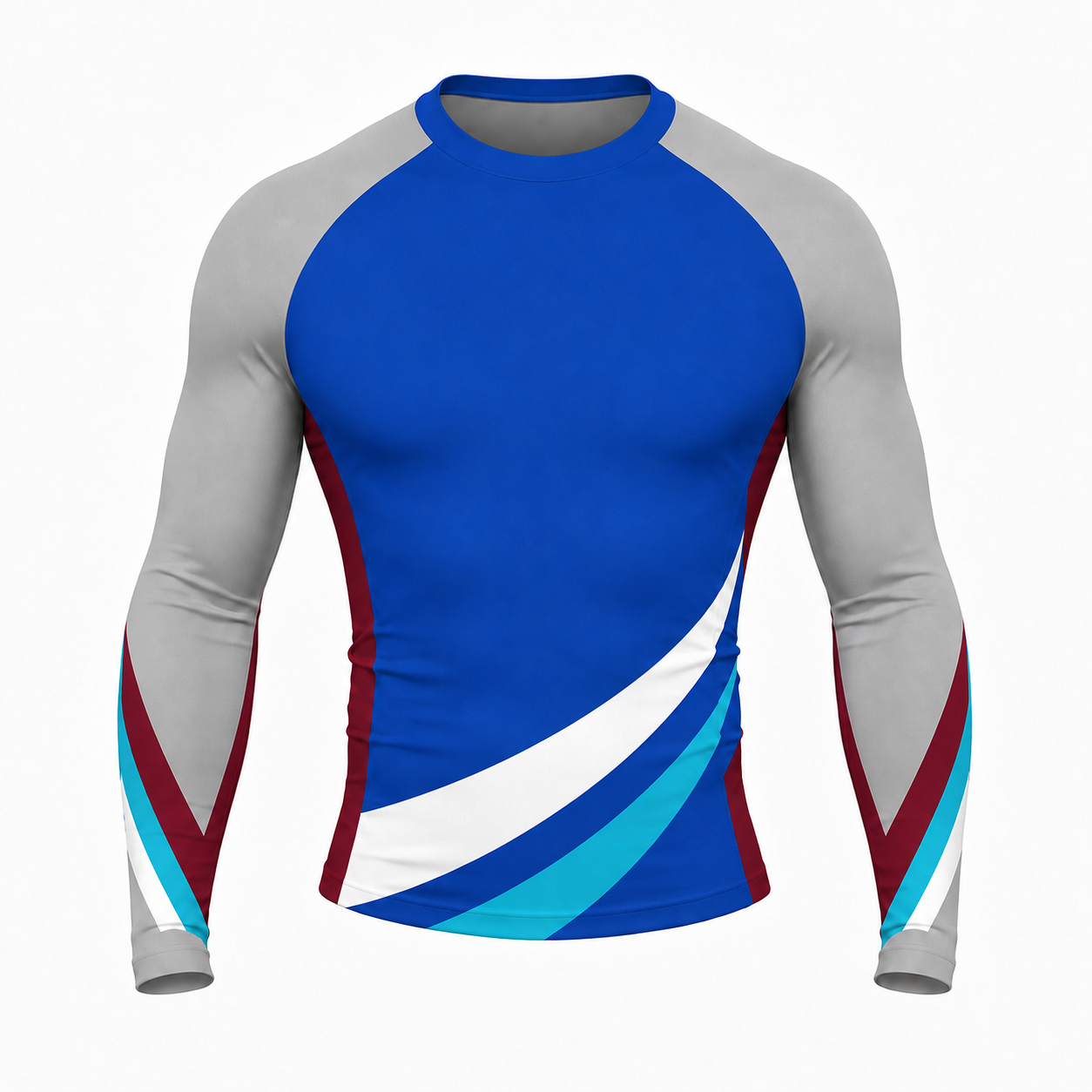 Sweeping Waist Bands Royal Blue Customizable Long Sleeve Compression Shirt