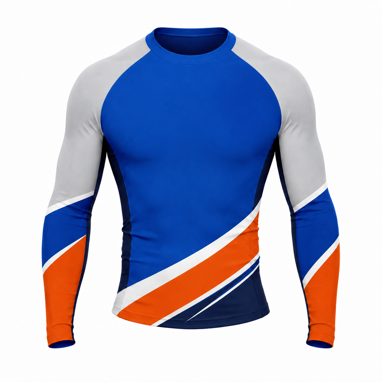 Diagonal Waist Stripe Royal Blue Customizable Long Sleeve Compression Shirt