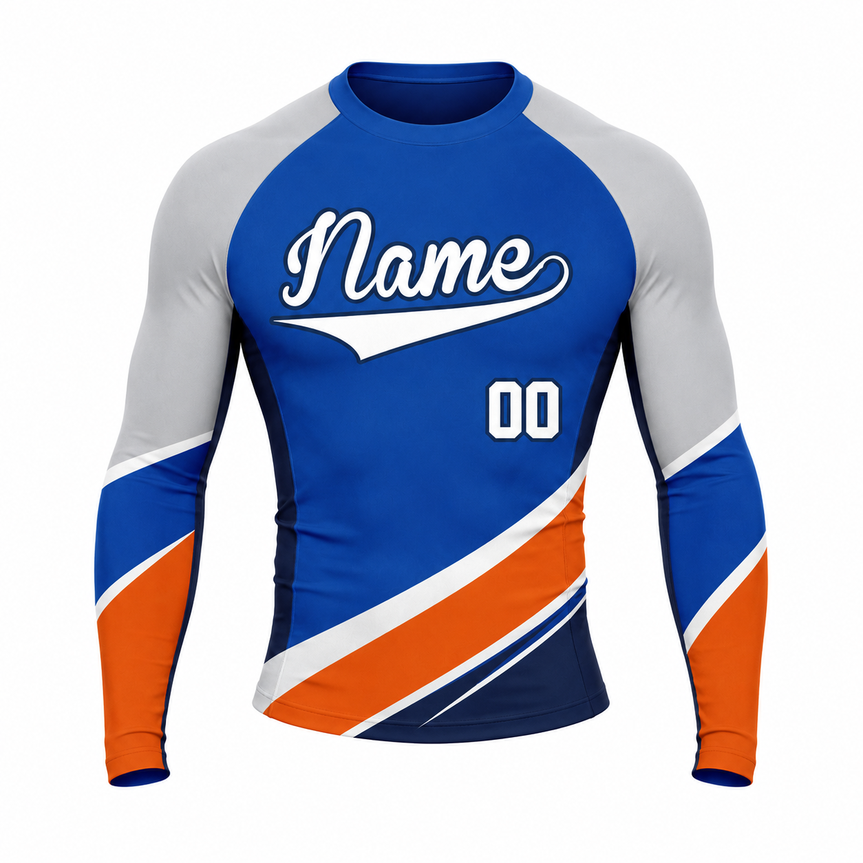 Diagonal Waist Stripe Royal Blue Customizable Long Sleeve Compression Shirt