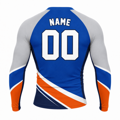 Diagonal Waist Stripe Royal Blue Customizable Long Sleeve Compression Shirt