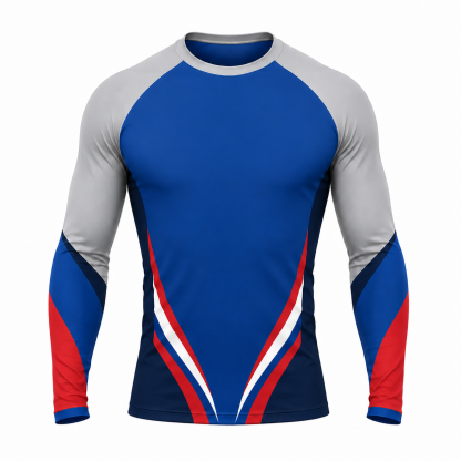 Tapered Side Stripes Royal Blue Customizable Long Sleeve Compression Shirt