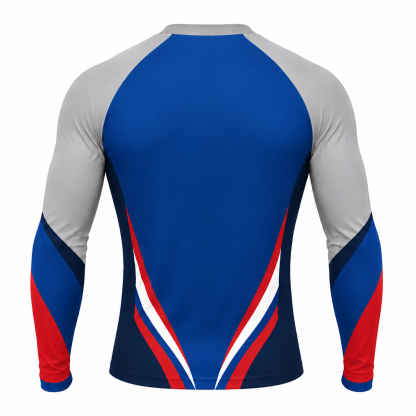 Tapered Side Stripes Royal Blue Customizable Long Sleeve Compression Shirt
