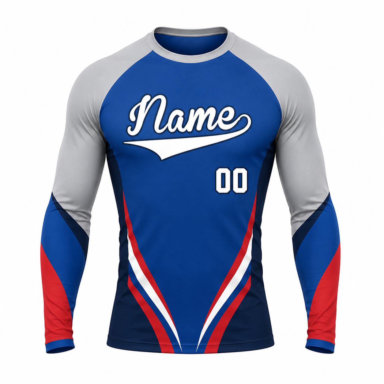Tapered Side Stripes Royal Blue Customizable Long Sleeve Compression Shirt