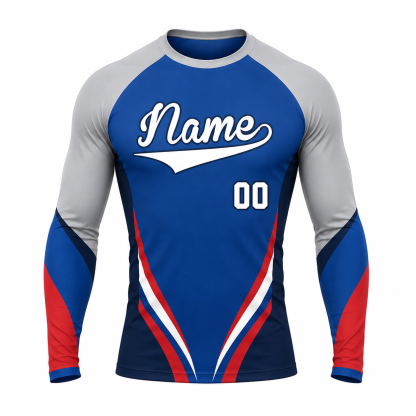 Tapered Side Stripes Royal Blue Customizable Long Sleeve Compression Shirt