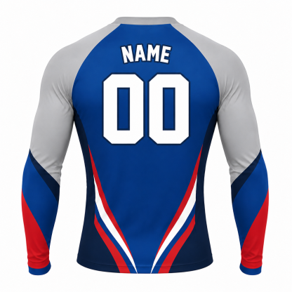 Tapered Side Stripes Royal Blue Customizable Long Sleeve Compression Shirt