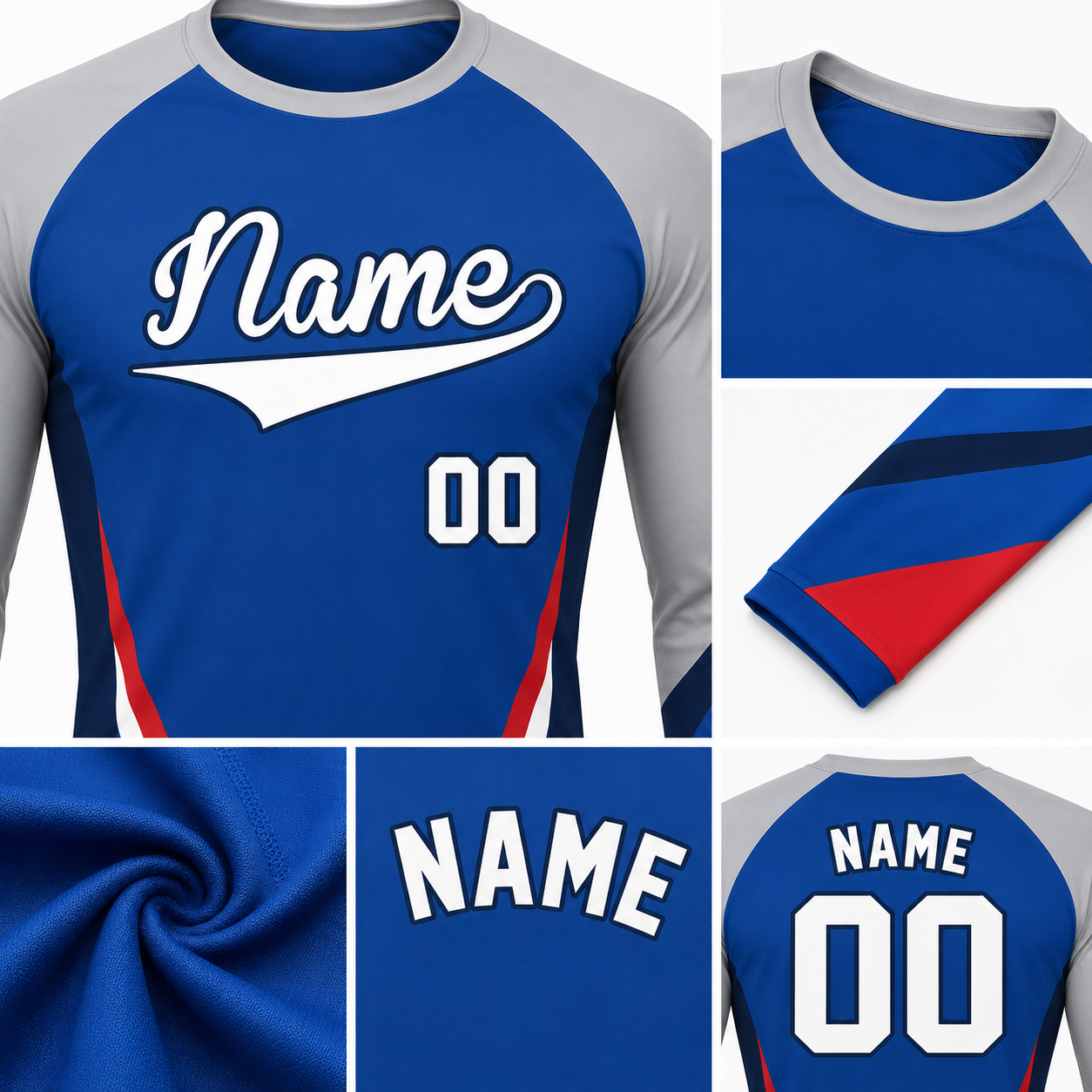 Tapered Side Stripes Royal Blue Customizable Long Sleeve Compression Shirt