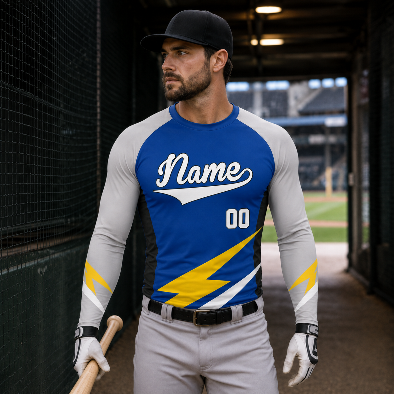 Lightning Sash Royal Blue Customizable Long Sleeve Compression Shirt