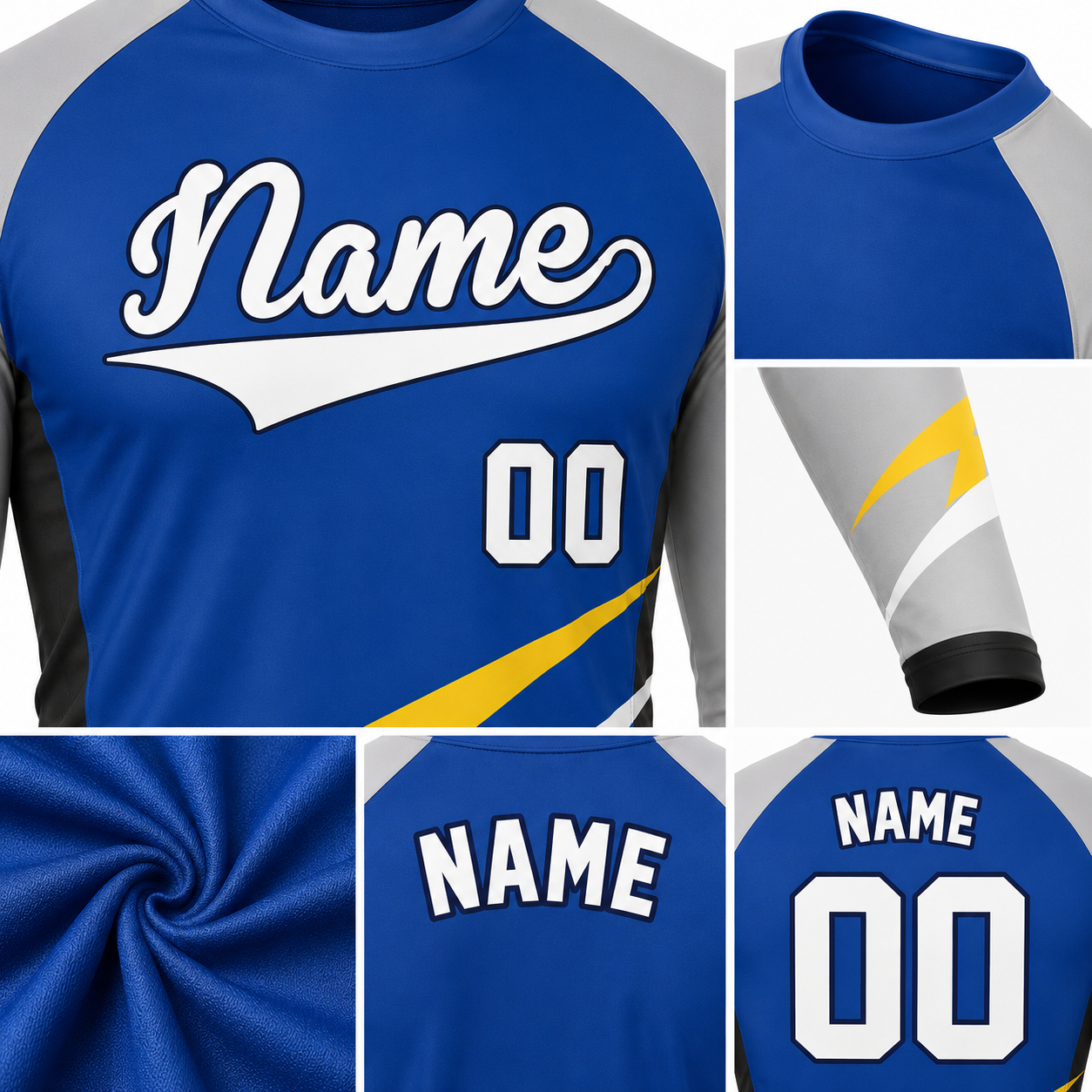 Lightning Sash Royal Blue Customizable Long Sleeve Compression Shirt