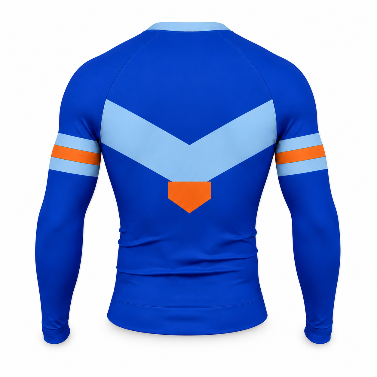 Sky Baseline Wing Crest Alternate Royal Blue Customizable Long Sleeve Compression Shirt back customization preview
