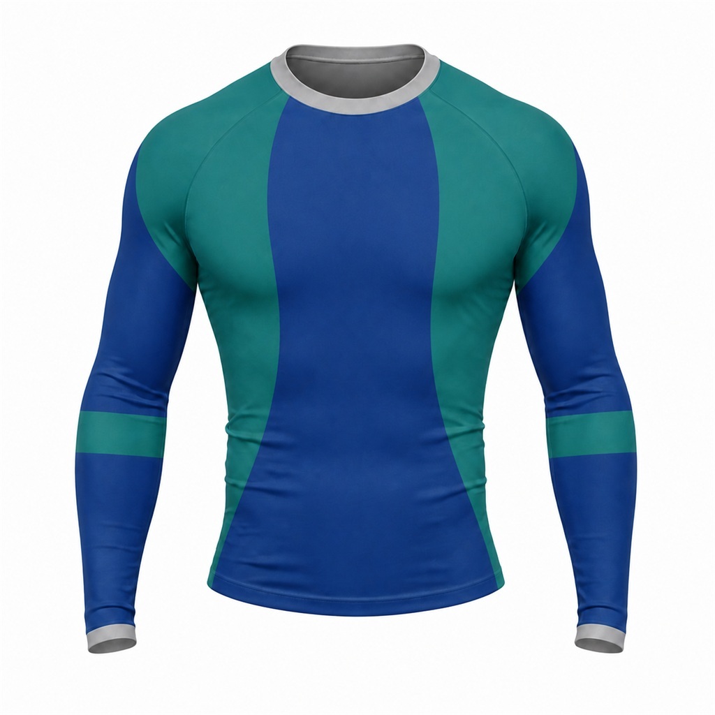 Royal Teal Symmetric Customizable Long Sleeve Compression Shirt front customization preview