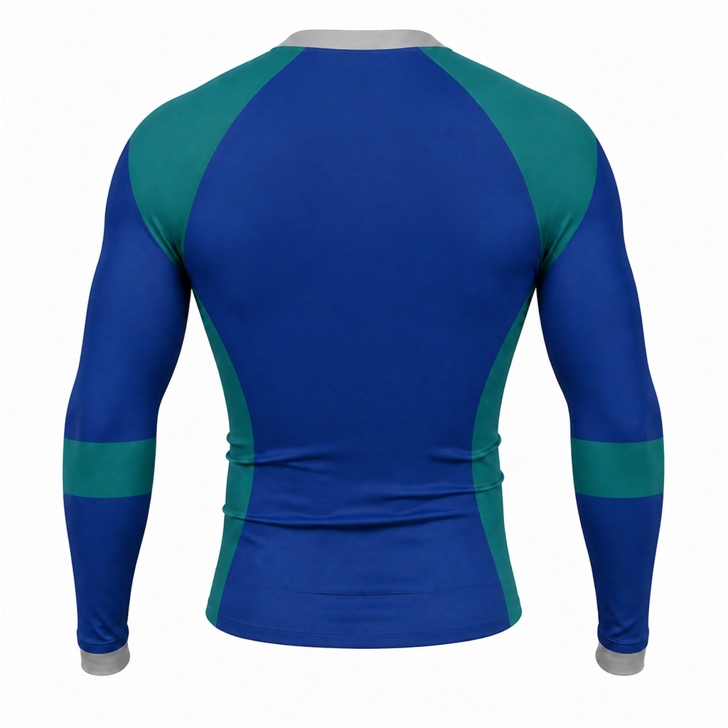 Royal Teal Symmetric Customizable Long Sleeve Compression Shirt back customization preview