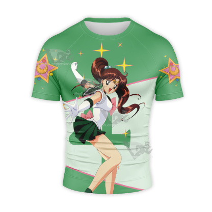Sailor Moon Sailor Jupiter Makoto Kino Green Short Sleeve Compression Shirt