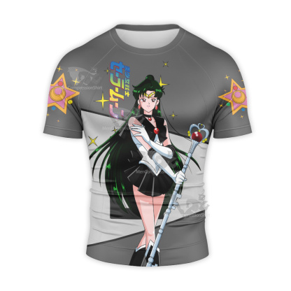 Sailor Moon Sailor Pluto Setsuna Meioh Grey Short Sleeve Compression Shirt