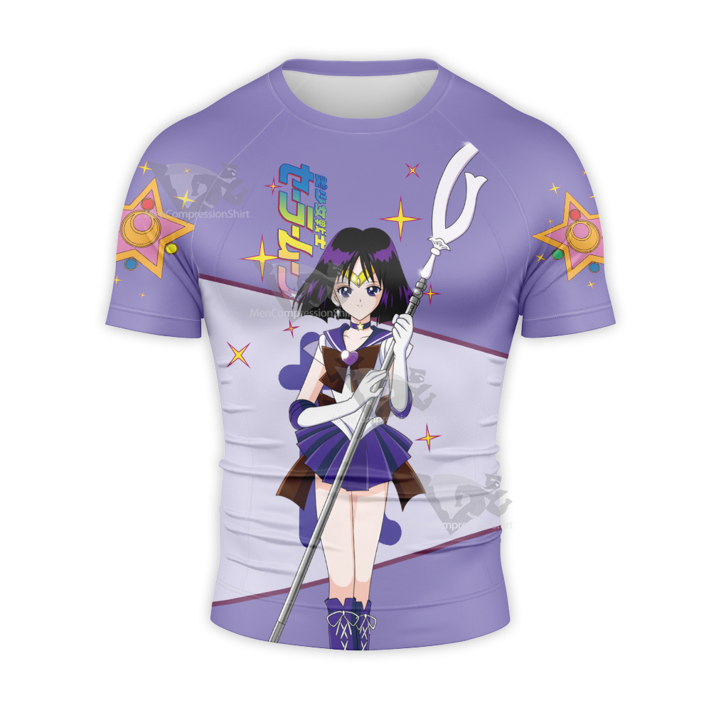 Sailor Moon Sailor Saturn Hotaru Tomoe Purple Short Sleeve Compression Shirt