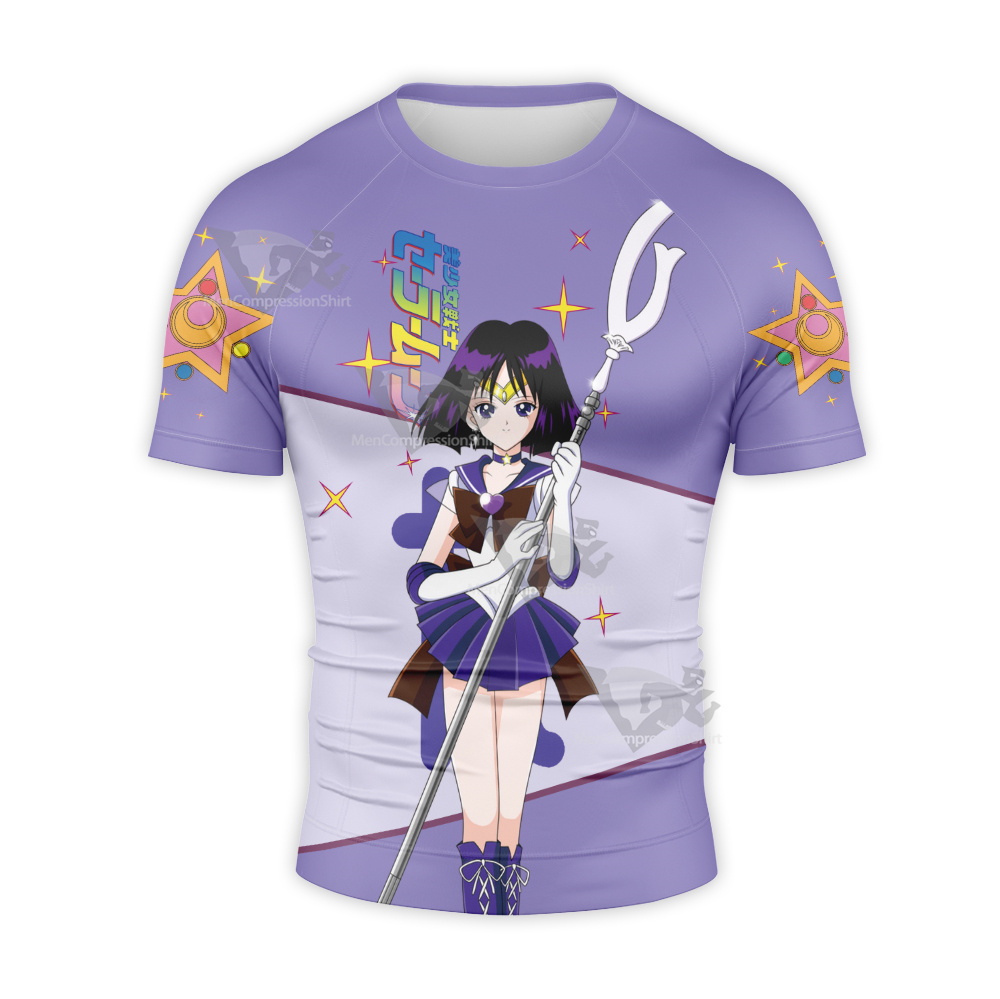 Sailor Moon Sailor Saturn Hotaru Tomoe Purple Short Sleeve Compression Shirt