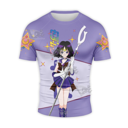 Sailor Moon Sailor Saturn Hotaru Tomoe Purple Short Sleeve Compression Shirt