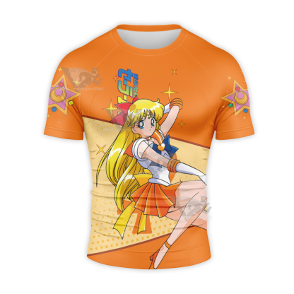 Sailor Moon Sailor Venus Minako Aino Orange Short Sleeve Compression Shirt