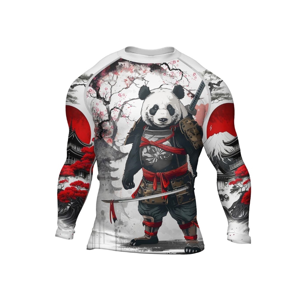 Samurai Panda Warrior Mens Long Sleeve Compression Shirt