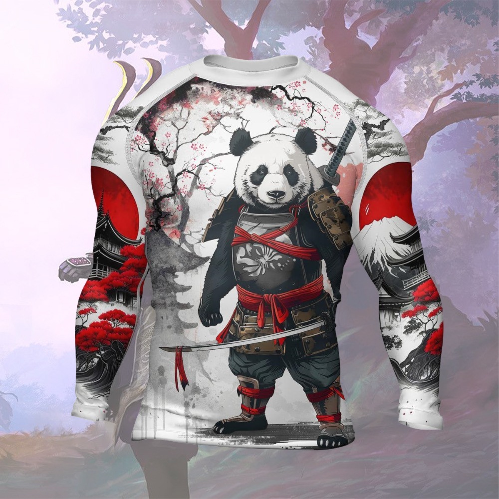 Samurai Panda Warrior Mens Long Sleeve Compression Shirt