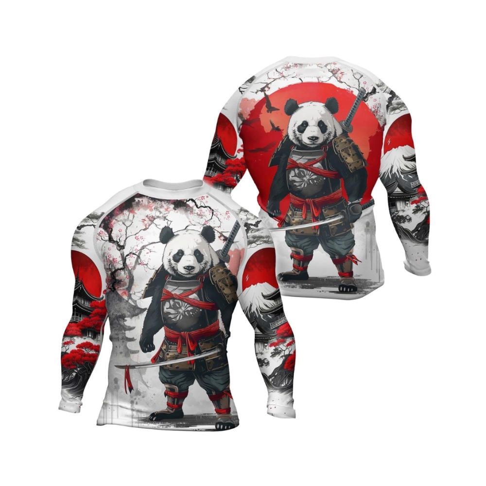 Samurai Panda Warrior Mens Long Sleeve Compression Shirt