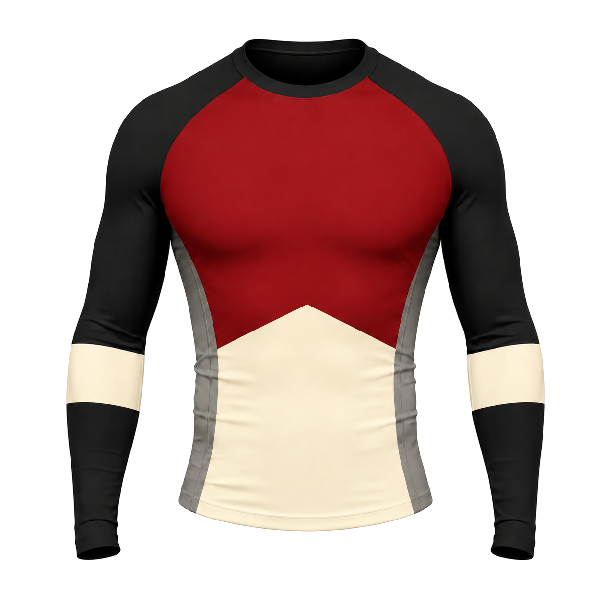 Scarlet Black Ivory Gray Chevron Side Panel Customizable Long Sleeve Compression Shirt front customization preview
